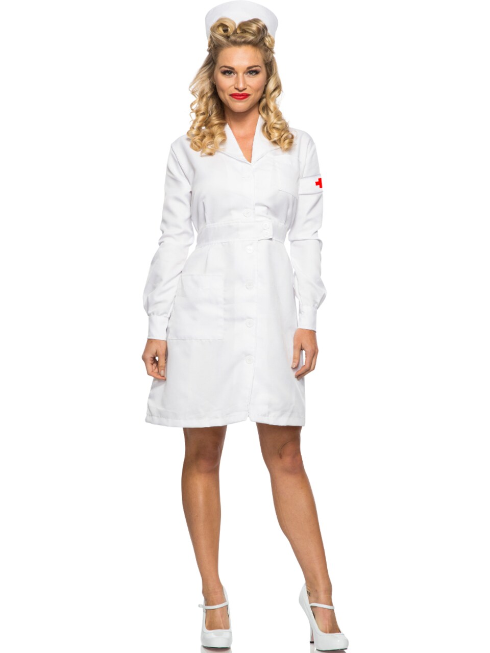 Adult's Womens 1940s WWII Vintage War White Nurse Dress Costume
